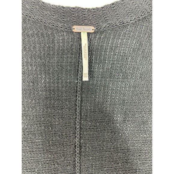 Free People Long Striped Cardigan Sweater Vest Black Duster Linen Cotton Size XS - Picture 6 of 7